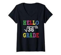 Femme Hello 6th Grade Square Root of 36 Funny Back to School Gifts T-Shirt avec Col en V