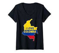 Femme Hello Bogotá I Love Colombia Carte Drapeau Cool colombien Maman Papa T-Shirt avec Col en V
