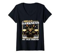 Femme Hello Darkness My Old Friend Bière Irlandaise Vintage Chat Noir T-Shirt avec Col en V