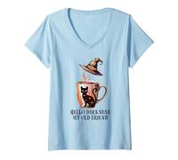 Femme Hello Darkness My Old Friend Black Cat Coffee Mug Witchy Cat T-Shirt avec Col en V