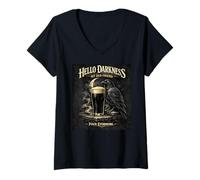 Femme Hello Darkness Raven pour Les Amateurs de bière Brune Evermore T-Shirt avec Col en V