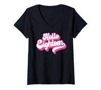 Femme Hello Eighteen 18 Years Old Rose pour Fille 18th Birthday T-Shirt avec Col en V