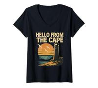 Femme Hello From The Cape Chemise Vintage Phare Mouette Coucher de Soleil T-Shirt avec Col en V