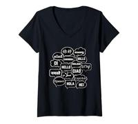 Femme Hello in Many Languages Translator Globetrotter Polyglot T-Shirt avec Col en V