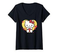Femme Hello Kitty - Big Golden Heart T-Shirt avec Col en V