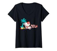 Femme Hello Kitty - Vacances d'été sous Les Palmiers T-Shirt avec Col en V
