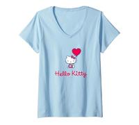 Femme Hello Kitty - Vous ne Pouvez jamais Avoir trop d'amis T-Shirt avec Col en V, Bleu Céleste, S