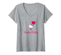 Femme Hello Kitty - Vous ne Pouvez jamais Avoir trop d'amis T-Shirt avec Col en V, Gris Chiné, S