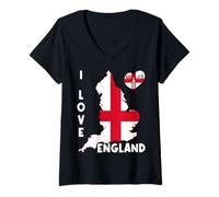 Femme Hello London I Love England Carte Drapeau Anglais T-Shirt avec Col en V