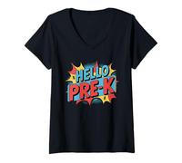 Femme Hello Pre-K Preschool Squad Spider Back to School First Day T-Shirt avec Col en V