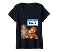 Femme Hello Punch The Monkey Japan avec Un ami Animal en Peluche T-Shirt avec Col en V