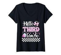 Femme Hello Third Grade Coquette First Day of School Teacher Girls T-Shirt avec Col en V