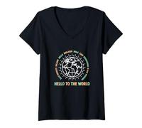Femme Hello to The World Global Unity Travel Passiast Traveler T-Shirt avec Col en V