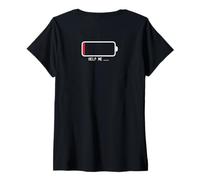 Femme " Help me バッテリー 電池切れ" Vêtements de calligraphie lettrage T-Shirt avec Col en V