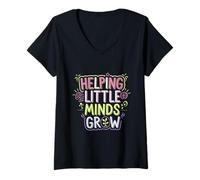 Femme Helping Little Minds Grow Enseignant formateur -------- T-Shirt avec Col en V
