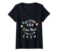 Femme Helping Little Minds Grow Flower Enseignant d'école Primaire T-Shirt avec Col en V