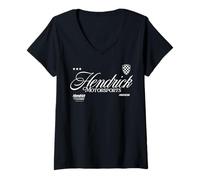 Femme Hendrick Motorsports Classic Cursive Text & Checkered Shield T-Shirt avec Col en V