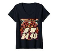 Femme Hendrick Motorsports Weathered Iconic Car Number 24 48 & 59 T-Shirt avec Col en V