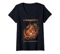 Femme Héphaïstos, Dieu des Forgerons et du Feu T-Shirt avec Col en V