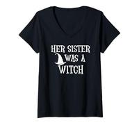 Femme Her Sister Was a Witch Bro My Sisters a Witch Sister Witchy T-Shirt avec Col en V