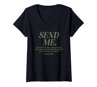 Femme Here Am I Send Me Isaiah 6:8 Verset de la Bible chrétienne Hommes Femmes T-Shirt avec Col en V