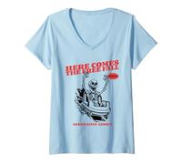 Femme Here Comes The Free Fall (Graphique Amusant) T-Shirt avec Col en V