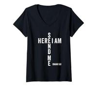 Femme Here I Am Send Me Isaiah 6:8 Christian Bible Verse Lord T-Shirt avec Col en V