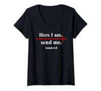 Femme Here I Am Send Me Isaiah 6:8 Christian Cross Bible Verse T-Shirt avec Col en V