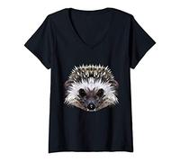 Femme Hérisson - animal mignon de piqûre dans le style de polygone T-Shirt avec Col en V