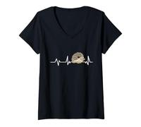 Femme Hérisson Battement de Cœur ECG Ligne de Pouls pour Amis Fans T-Shirt avec Col en V