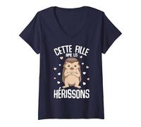 Femme Hérisson Cette Fille Aime Les Hérissons Enfant T-Shirt avec Col en V, Bleu Marine, L