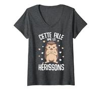 Femme Hérisson Cette Fille Aime Les Hérissons Enfant T-Shirt avec Col en V, Chiné Foncé, M