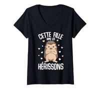 Femme Hérisson Cette Fille Aime Les Hérissons Enfant T-Shirt avec Col en V, Noir, S