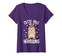 Femme Hérisson Cette Fille Aime Les Hérissons Enfant T-Shirt avec Col en V, Violet, L