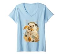 Femme Hérisson d'automne Tenant des Champignons dans Une scène Rustique de forêt T-Shirt avec Col en V