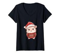 Femme Hérisson de Noël Mignon de Bande dessinée | Fête de Noël T-Shirt avec Col en V