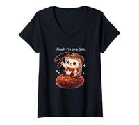 Femme Hérisson Finally I'm on a Date drôle Kawaii Anime Mignon T-Shirt avec Col en V
