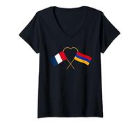 Femme Héritage arménien Drapeau français Drapeau arménien T-Shirt avec Col en V
