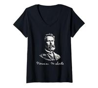 Femme Herman Melville avec signature pour les fans de littérature T-Shirt avec Col en V