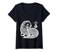 Femme Hermine Bretonne Symbole BZH Art Celtique Noir et Blanc T-Shirt avec Col en V