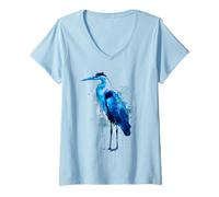 Femme Héron Bleu Aquarelle Observation des Oiseaux Observation des Oiseaux T-Shirt avec Col en V