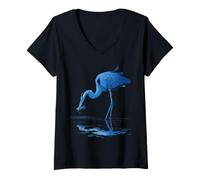 Femme Héron Bleu attrapant des Poissons Observant Les Oiseaux Observation des Oiseaux T-Shirt avec Col en V