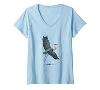 Femme Héron Bleu Observateur d'oiseaux T-Shirt avec Col en V