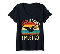 Femme Heron is Calling and I Must Go - Blue Heron Lover Gifts T-Shirt avec Col en V