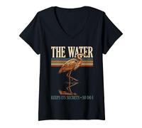 Femme Heron The Water Garde Ses Secrets, Moi Aussi T-Shirt avec Col en V