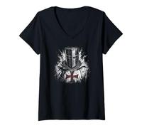 Femme Héros médiéval de la Croix des Templiers T-Shirt avec Col en V