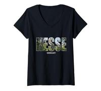 Femme Hessen State Holiday Hessen City Effet vintage T-Shirt avec Col en V