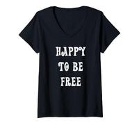 Femme Heureux d'être Libre T-Shirt avec Col en V