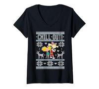 Femme Hey Arnold! Helga Chill Out Holiday Sweater T-Shirt avec Col en V
