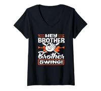 Femme Hey Brother Swing Baseball Batter Catcher Citation T-Shirt avec Col en V
